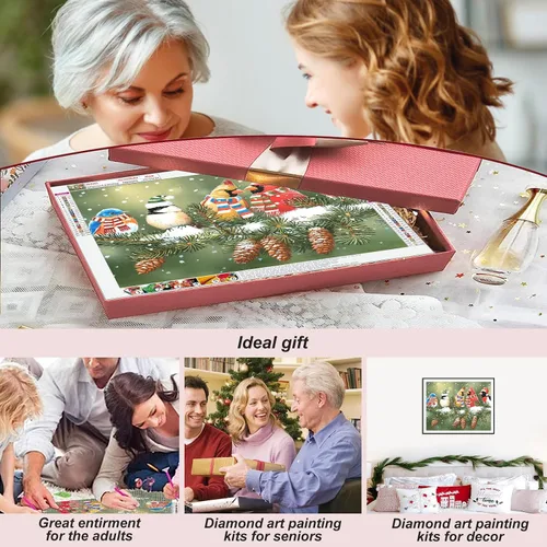 Vista 2 de Stalente Kits de pintura de diamantes para adultos, pintura de diamantes de Navidad, pájaros de arte de diamantes, bricolaje 5D redondo, kit de arte
