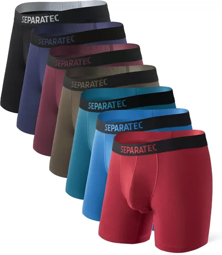 Vista 12 de Separatec Ropa Interior Masculina de Doble Bolsa Transpirable de Rayón Refrescante Hecha de Bambú, Calzoncillos Bóxer y Trunks Paquete de 7 Negro