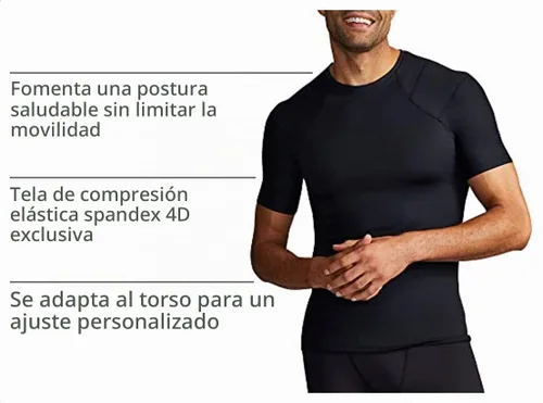 Vista 4 de Tommie Copper Camisa de Soporte para Hombro para Hombre, Camisa de Corrección Postural con Compresión y Protección Solar UPF 50 Negro