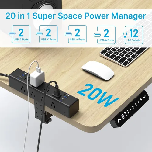 Vista 2 de CCCEI Estación de Enchufes de Escritorio Puerto USB C de 20W. Regleta de Enchufes con Abrazadera de Escritorio de 12 Tomas Protector contra