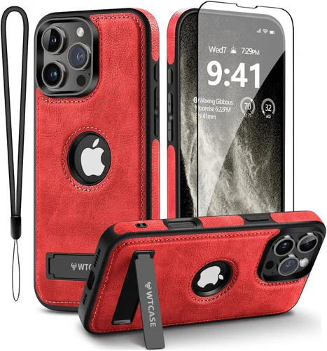 Vista 9 de WTCASE Funda magnética de cuero para iPhone 15, soporte invisible integrado [Compatible con Magsafe] Funda protectora delgada con soporte plegable