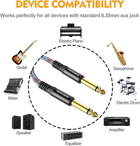 Vista 3 de HOSONGIN Paquete de 2 cables de guitarra de 3.3 pies a 1/4 de pulgada para instrumentos eléctricos, cable AMP para guitarra eléctrica, bajo
