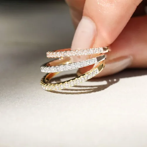 Vista 3 de EAMTI - Anillo de matrimonio de plata de ley 925 de 564pulgadas, con circonitas cúbicas, apilable, anillo de compromiso, tallas de la 3 a la 13.