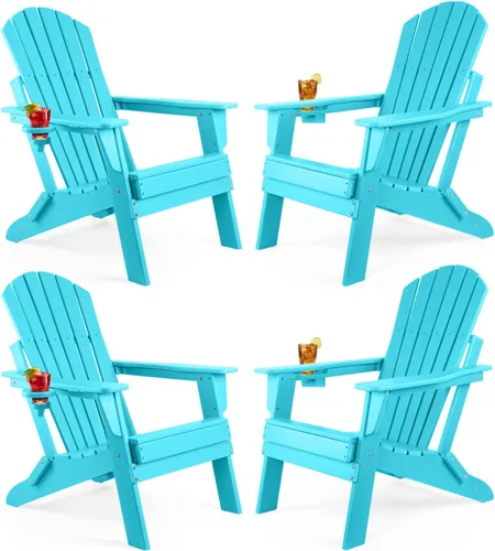 Vista 12 de FUNBERRY Silla plegable Adirondack, sillas de hoguera de HDPE para todo tipo de clima con portavasos para exteriores HDPE All Weather
