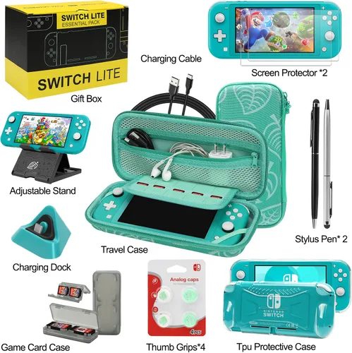 Vista 2 de Switch Lite Accessories Bundle, Kit with Carrying Case,TPU Case Cover with Screen Protector,Charging Dock,Playstand, Game Case, USB Cable