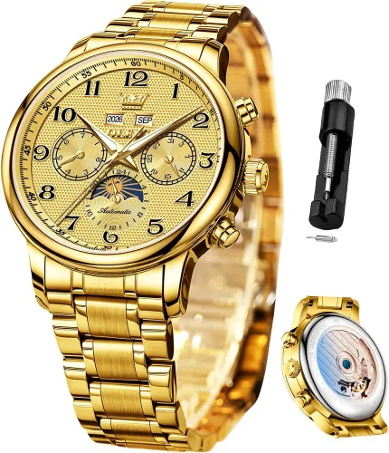 Vista 11 de OLEVS Relojes automáticos para hombre, de lujo, esqueleto multifuncional, reloj mecánico de cuerda automática, fecha, impermeable, luminoso, reloj