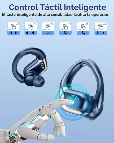 Vista 7 de Auriculares inalámbricos 2026, Bluetooth 5.4 deportivos, sonido de graves profundos de 50 horas con 4 micrófonos ENC con cancelación de ruido, Azul
