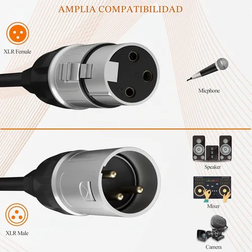 Vista 2 de Tisino - Cable de micrófono XLR de 3.3 pies, cable de micrófono equilibrado macho a hembra, paquete de 2 3-Pin XLR Patch Cord for Studio Recording