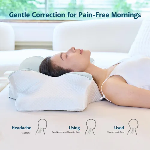 Vista 5 de Almohada cervical de espuma viscoelástica – Soporte ergonómico para el cuello para personas que duermen de lado, espalda y estómago Almohada