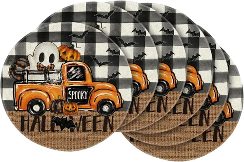 Vista 9 de Artoid Mode Buffalo - Juego de 4 manteles individuales espeluznantes de Halloween, 12 x 18 pulgadas, para decoración de fiestas, cocina, comedor