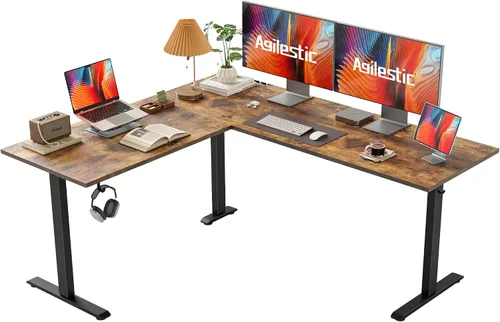 Vista 38 de Agilestic Escritorio de Pie en Forma de L de 59 Pulgadas de Altura Ajustable, Escritorio de Esquina Eléctrico de Pie, Mesa de Computadora Sit Stand