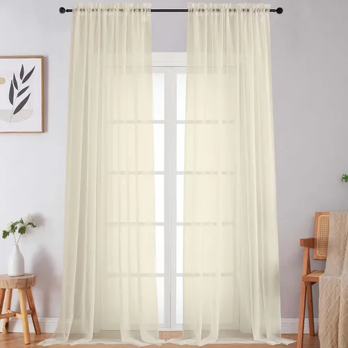 Vista 198 de 2 paneles de cortinas traslúcidas blancas para dormitorio, sala de estar, 96 pulgadas de largo, modernas, suaves, ligeras, con bolsillo para barra