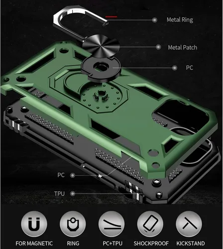 Vista 5 de Yiakeng Funda para iPhone 12 Mini: Funda para iPhone 12 Mini con protector de pantalla HD, fundas protectoras de grado militar con anillo para Verde