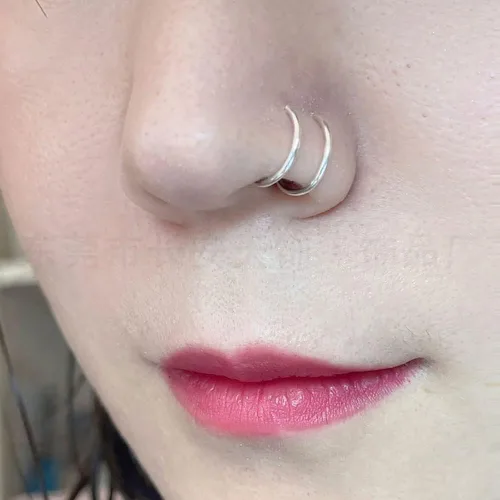 Vista 5 de Piercing de aro doble para nariz, labio, piercing para cartílago nasal, piercing individual de doble espiral, aretes de nariz unisex, Acero