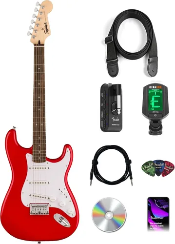 Vista 9 de Fender Squier Sonic Stratocaster HT H - Paquete Negro con Afinador, Correa, Púas y DVD de Guitarra Austin Bazaar Negro HT H