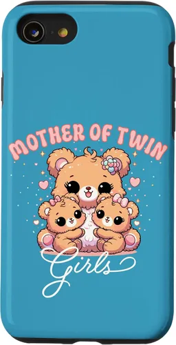 Vista 13 de iPhone 15 Mother of Twin Girls Adorable Kawaii Mama Bear and Daughters Case