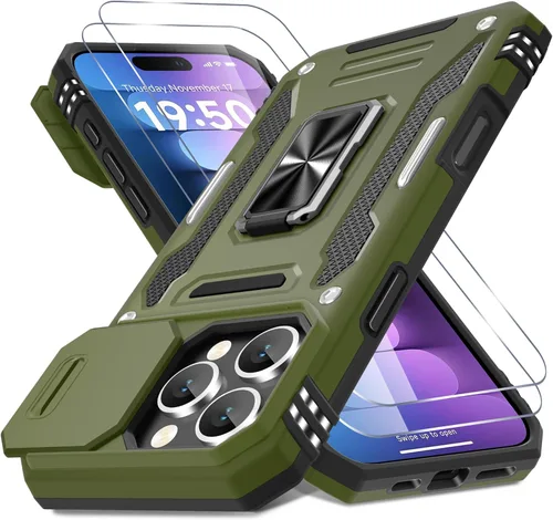 Vista 377 de DEERLAMN Funda para iPhone Xs Max con funda deslizante para cámara + protector de pantalla, soporte giratorio de anillo de grado militar a prueba