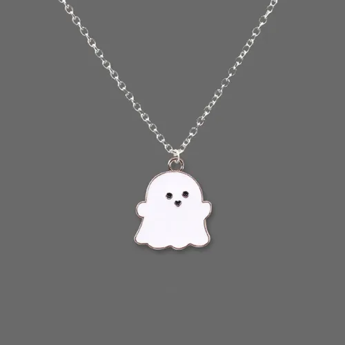 Vista 2 de Lindo collar con colgante de fantasma blanco y negro, encantador collar de encanto de fantasma de apariencia de fantasma para mujeres y niñas