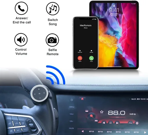 Vista 3 de UltraConnect - Botón de control inalámbrico Bluetooth multimedia con funcionalidad Selfie - Compatible con iPhone y Android - Perfecto para volante