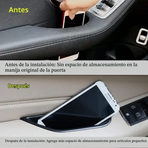 Vista 2 de Manija de bolsillo de almacenamiento lateral delantera, reposabrazos, contenedor de teléfono negro para Mercedes Benz Clase E E350 E400 E500 E63 AMG
