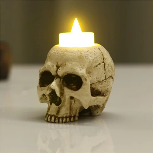 Vista 6 de VICDUEKG Portavelas de calavera, candelabros de esqueleto, taza de té espeluznante, decoración gótica, candelabros de resina, manualidades