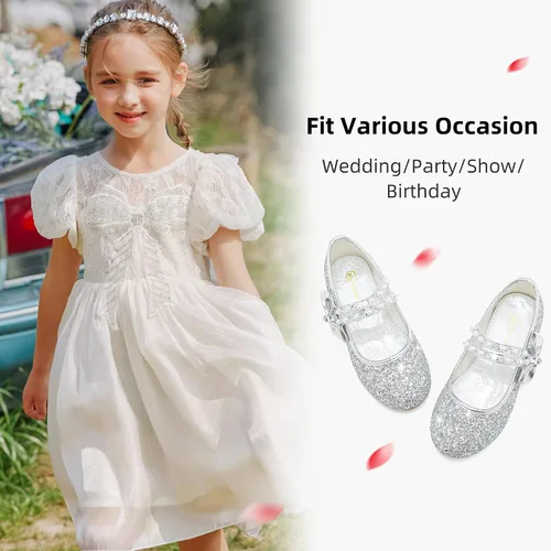 Vista 5 de Zapatos de vestir para niñas pequeñas, zapatos de flores, zapatos de princesa, boda, fiesta, zapatos planos para niñas pequeñas y grandes