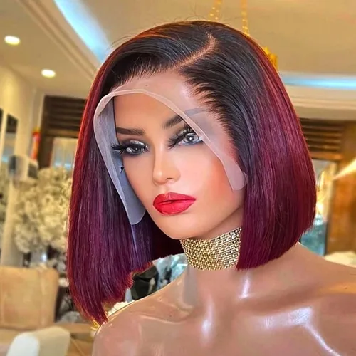 Vista 28 de Peluca Bob de pelo humano 13x4 encaje frontal HD estilo Bob corta y recta con parte lateral para mujeres negras, pelo humano prearrancado, sin De