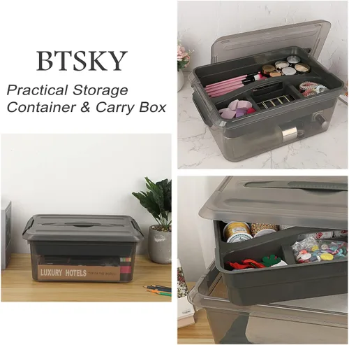 Vista 7 de BTSKY - Caja de almacenamiento para apilar y transportar, contenedor de almacenamiento de plástico transparente apilable con bandeja extraíble, caja