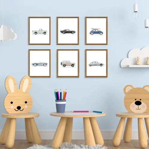 Vista 3 de arfitest Marco de acuarela de 8 x 10 x 6 pulgadas, impresión artística de automóvil clásico, arte de carreras, lienzo de carreras, arte de pared