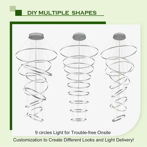 Vista 27 de Benkut Lámpara de Araña de Anillo LED Moderna Negra para Comedor, Lámpara de Araña de Techo Circular Empotrada Regulable con Control Remoto