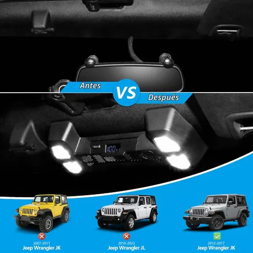 Vista 5 de sukemichi Luz Interior de Mapa Compatible con 2012-2018 Jeep Wrangler JK JKU, Luces de Lectura para Accesorios Jeep JK 2 Puertas 4 Puertas Luz