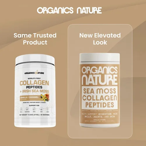 Vista 2 de ORGANICS NATURE Polvo de péptidos de colágeno con sabor a caramelo de vainilla y musgo marino irlandés Colágeno hidrolizado de origen natural