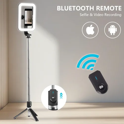 Vista 5 de Anillo de luz para selfie con soporte, trípode con luces LED regulables, trípode de luz de anillo extensible para fotografía, grabación de video