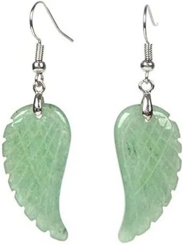 Vista 4 de Pendientes de piedra de cristal de Reiki curativa tallada amatistas lapislázuli con alas de ángel colgantes aretes de piedra LR9BJ fresa