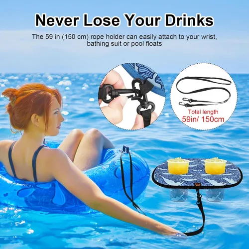 Vista 3 de 2 ranuras de neopreno flotante soporte para bebidas flotadores de bebidas para piscina, piscina, bebida, soporte flotante para cerveza con cuerda