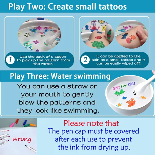 Vista 4 de IRWPITW Paquete de Bolígrafos de Dibujo Mágicos, 8 Colores de Bolígrafos de Pintura Mágica con Agua para Niños, Los Niños Crean Conjunto de Dibujos