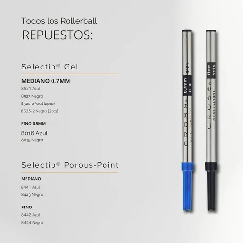 Vista 7 de Cross - Recambio para bolígrafo de gel de punta redonda Selectip, color azul - Paquete de 2