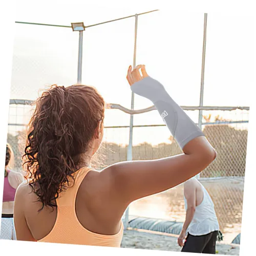 Vista 5 de Protectores de brazo de voleibol para mujer, 2 pares de protectores de brazo deportivos, coderas acolchadas, soporte de muñeca transpirable