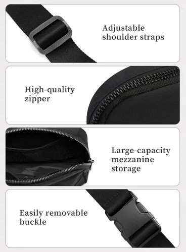 Vista 5 de Everywhere - Bolsa de cinturón para mujer, mini bolsa ligera con cintura ajustable, impermeable, cruzada para correr, viajar, senderismo, Negro