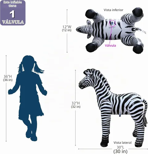Vista 4 de Tigre inflable de tamaño real, 96" de largo, 32", Cebra