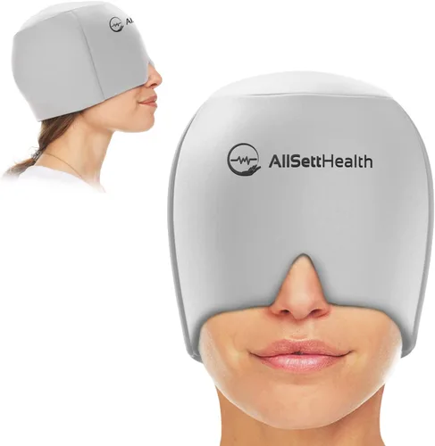 Vista 8 de Gorro de alivio de migraña para la cabeza y sombrero Paquete de gel caliente/frío con compresa de máscara facial y de ojos para aliviar el dolor