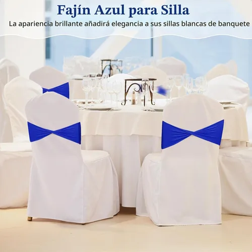Vista 5 de Kinlop 50 Piezas Bandas de Spandex para Sillas Lazos Bandas para Sillas Bandas Deslizantes para Fundas Bandas Elásticas Lazos Sin Hebilla Azul