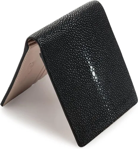 Vista 3 de Cartera de cuero de mantarraya pulida negra perla blanca, Blanco Perla Negro, Casual