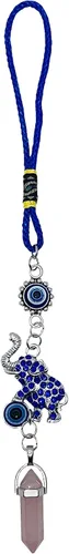 Vista 14 de LUCKBOOSTIUM Llavero de elefante de ojo turco y mandala con piedra preciosa de amatista, llavero decorativo contra el mal de ojo para bendición