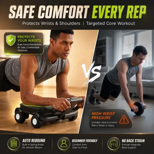 Vista 2 de EAST MOUNT Rueda de rodillo abdominal – Rodillo abdominal con soporte de codo para entrenamiento de núcleo, grasa del vientre, rueda abdominal