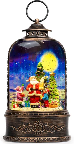 Vista 23 de Linterna de globo de nieve de Navidad con agua con escena de jengibre, funciona con batería o USB, luz musical iluminada, decoración festiva