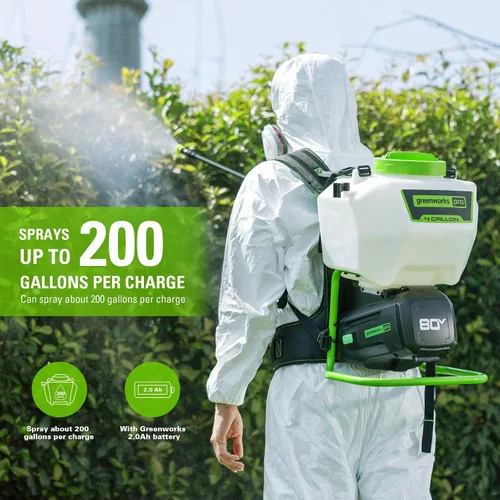 Vista 2 de Greenworks Pulverizador de Mochila a Batería de 80V de 4 Galones con 5 Boquillas, Presión de 70PSI-Herbicida, Control de Plagas, Desinfección