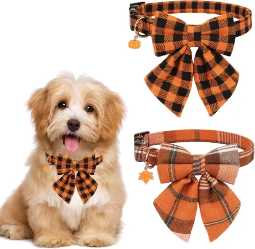 Vista 16 de ADOGGYGO Collar de Navidad para perro con pajarita, collar ajustable con corbatín para perro, collar de Navidad a cuadros rojos y verdes para perros