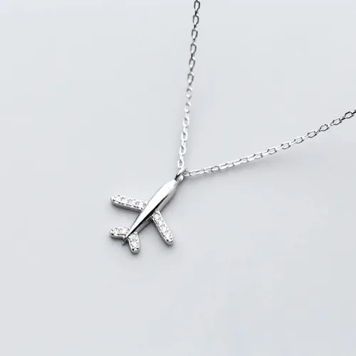 Vista 3 de Zboro 12701 - Collar con colgante de avión de plata de ley 925 para mujer, hecho a mano, joyería de cristal