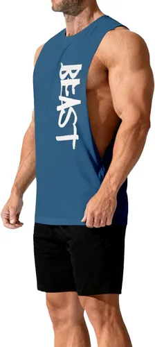 Vista 2 de Camiseta sin mangas de entrenamiento para hombre, camiseta sin mangas para gimnasio, fitness, corte de lados abiertos